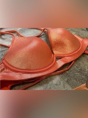Luli Fama Metallic Coral Orange Bikini Top